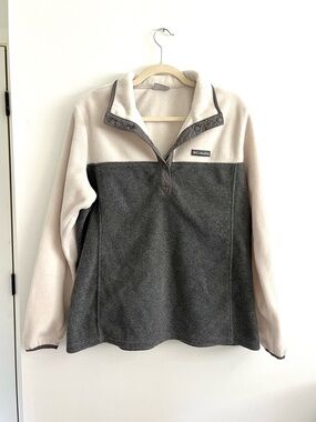 Columbia Women’s Two-Tone Ivory Grey Snap Fleece Pullover Sweater Size XL